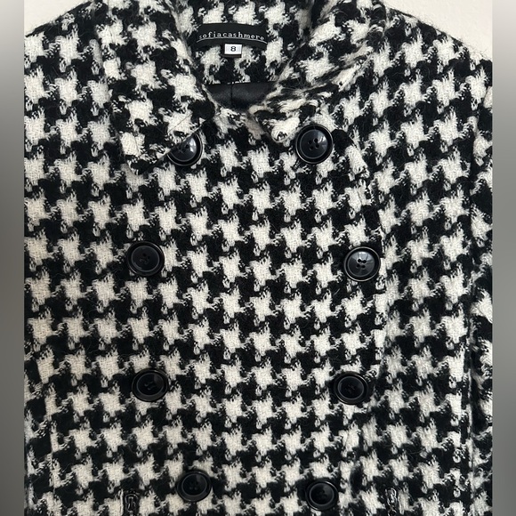 Sofia Cashmere Black and White Houndstooth Trench Coat - Picture 13 of 16